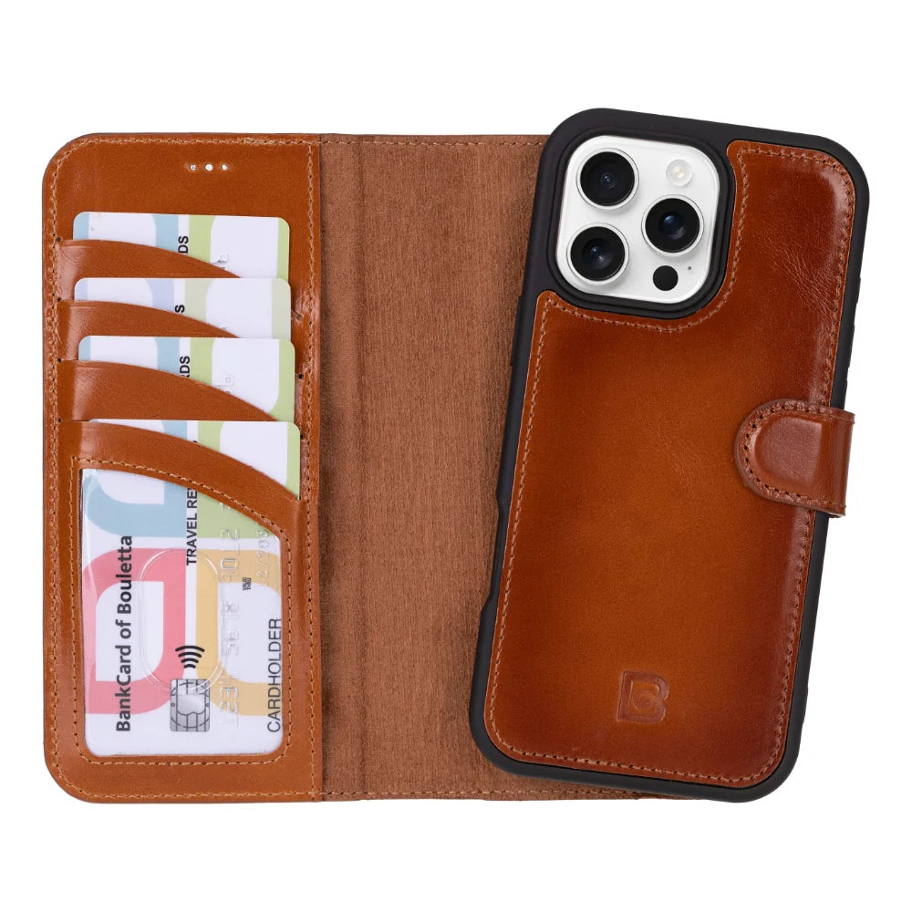 Magic Abnehmbar Leder Wallet Case für iPhone 16 Pro aus echtem Leder