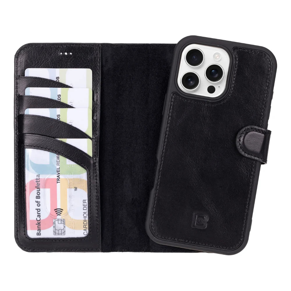 Magic Abnehmbar Leder Wallet Case für iPhone 16 Pro Max aus echtem Leder