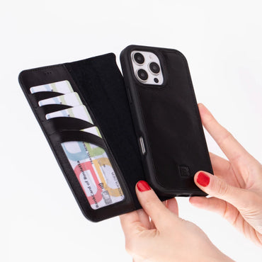 Magic Abnehmbar Leder Wallet Case für iPhone 16 Pro aus echtem Leder