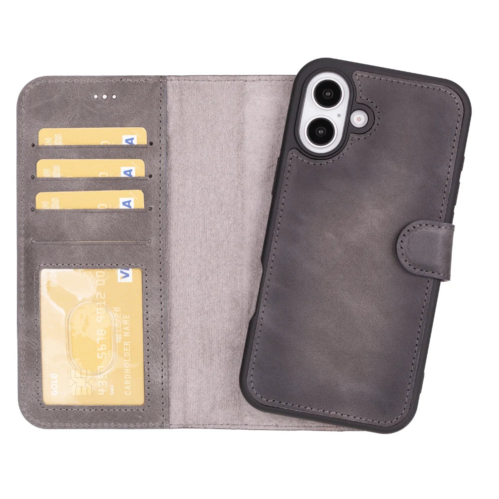 Magic Abnehmbar Leder Wallet Case für iPhone 16 aus echtem Leder