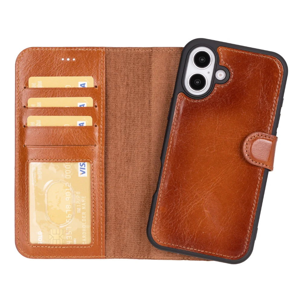 Magic Abnehmbar Leder Wallet Case für iPhone 16 aus echtem Leder