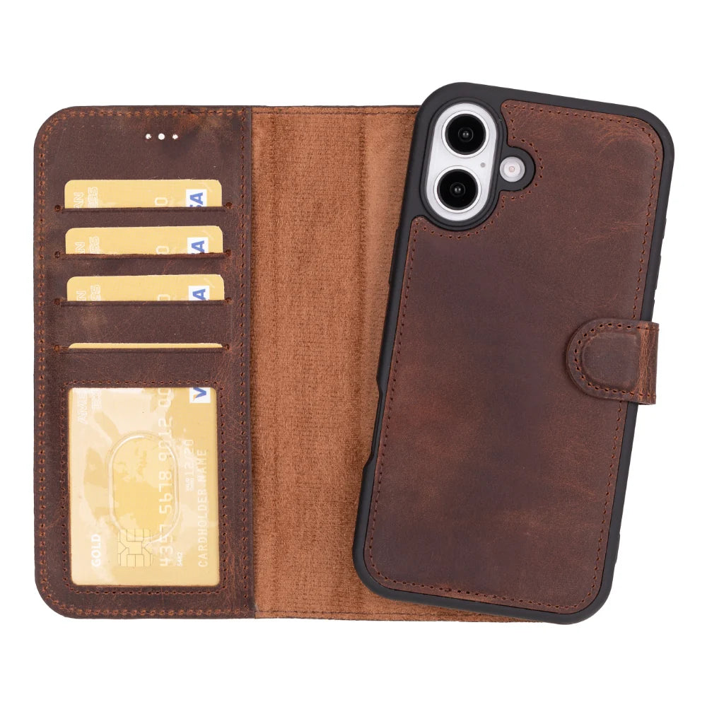 Magic Abnehmbar Leder Wallet Case für iPhone 16 aus echtem Leder