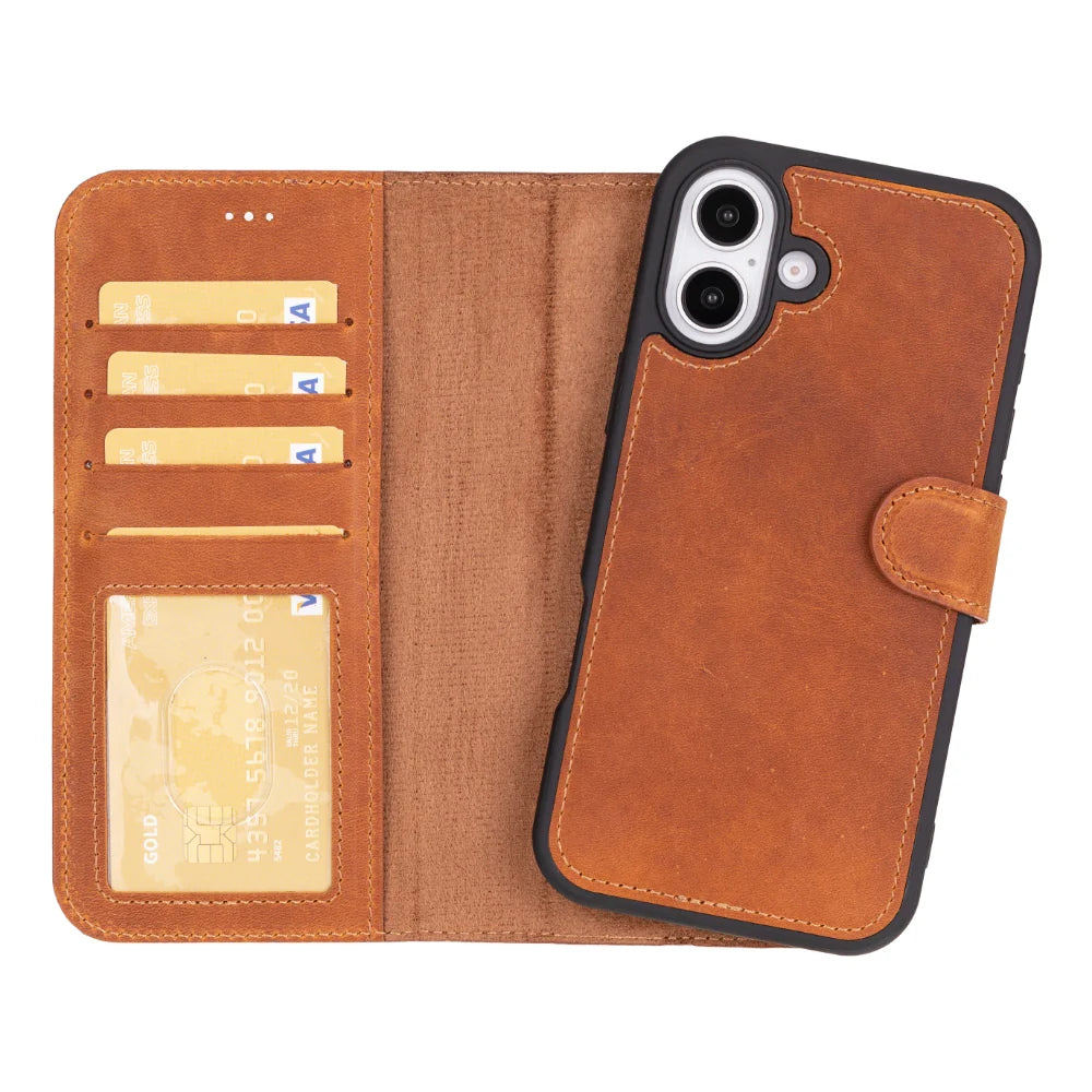 Magic Abnehmbar Leder Wallet Case für iPhone 16 aus echtem Leder