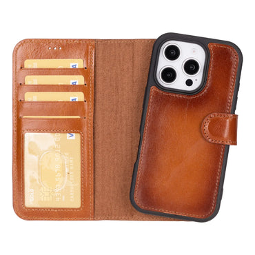 Magic Abnehmbar Leder Wallet Case für iPhone 16 Pro aus echtem Leder