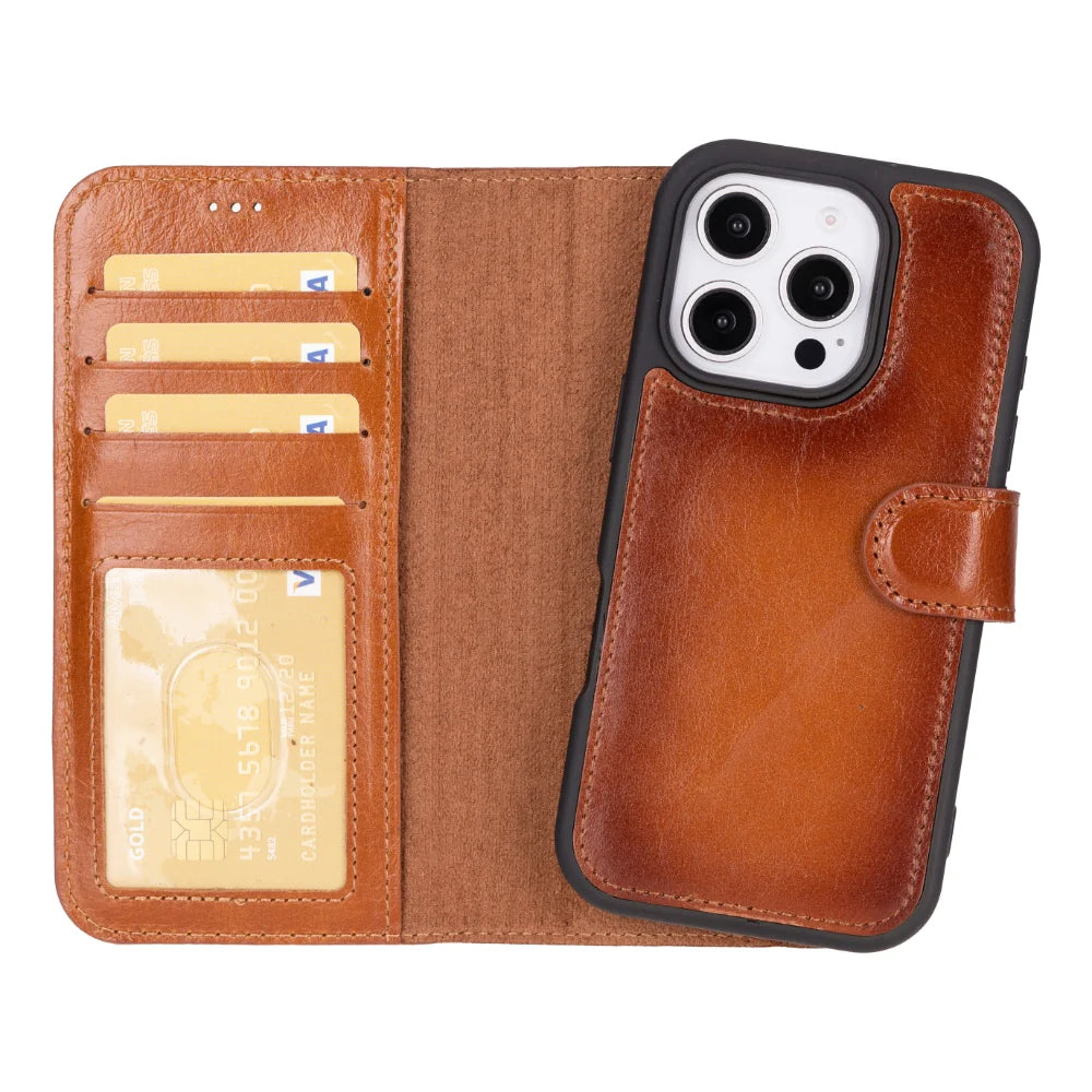Magic Abnehmbar Leder Wallet Case für iPhone 16 Pro Max aus echtem Leder