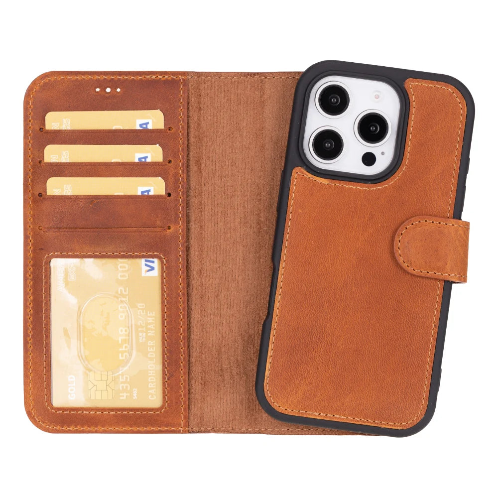 Magic Abnehmbar Leder Wallet Case für iPhone 16 Pro aus echtem Leder
