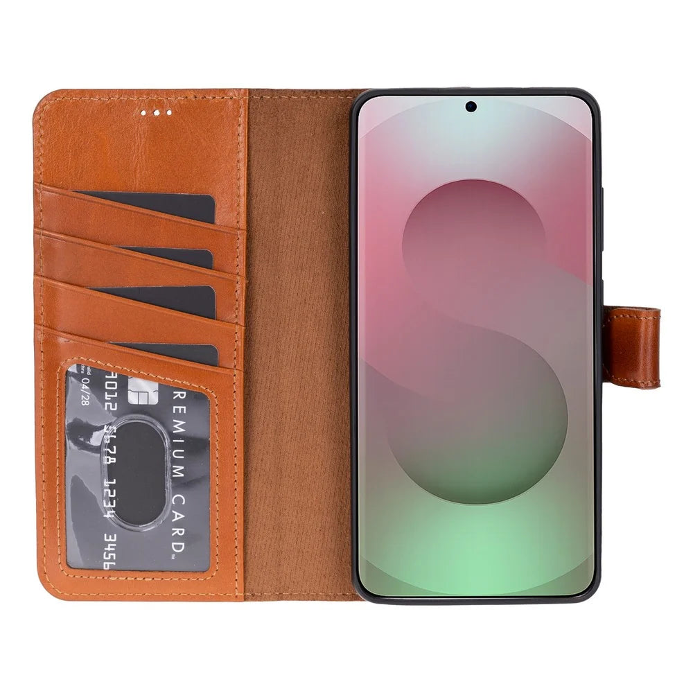 Magic Abnehmbar Leder Wallet Case für Samsung Galaxy S26 Ultra aus echtem Leder in Braun