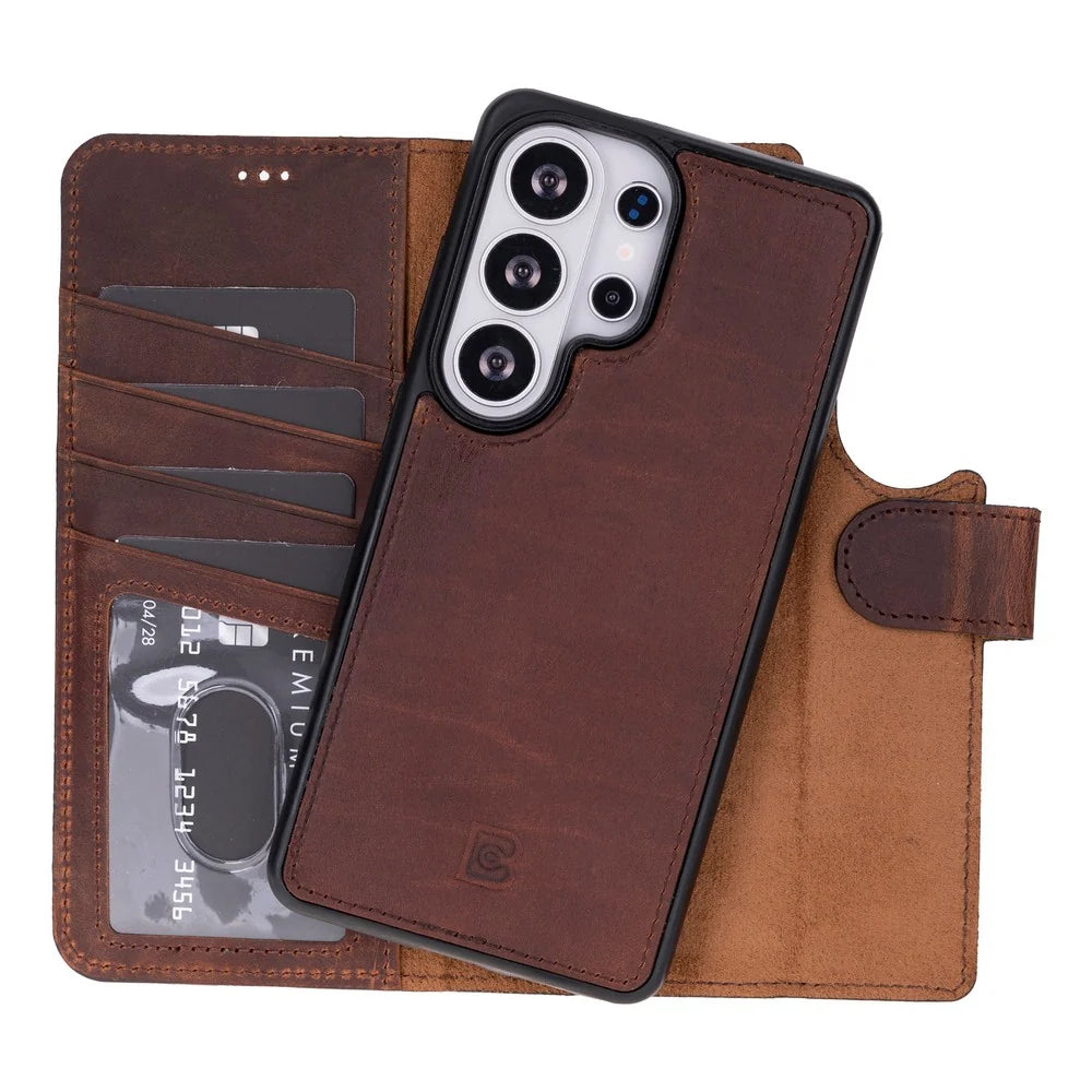 Magic Abnehmbar Leder Wallet Case für Samsung Galaxy S26 Ultra aus echtem Leder
