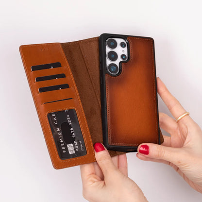 Magic Abnehmbar Leder Wallet Case für Samsung Galaxy S25 Ultra aus echtem Leder