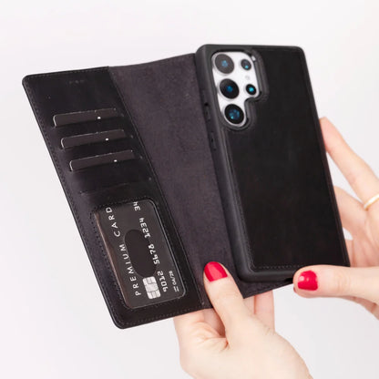 Magic Abnehmbar Leder Wallet Case für Samsung Galaxy S25 Ultra aus echtem Leder