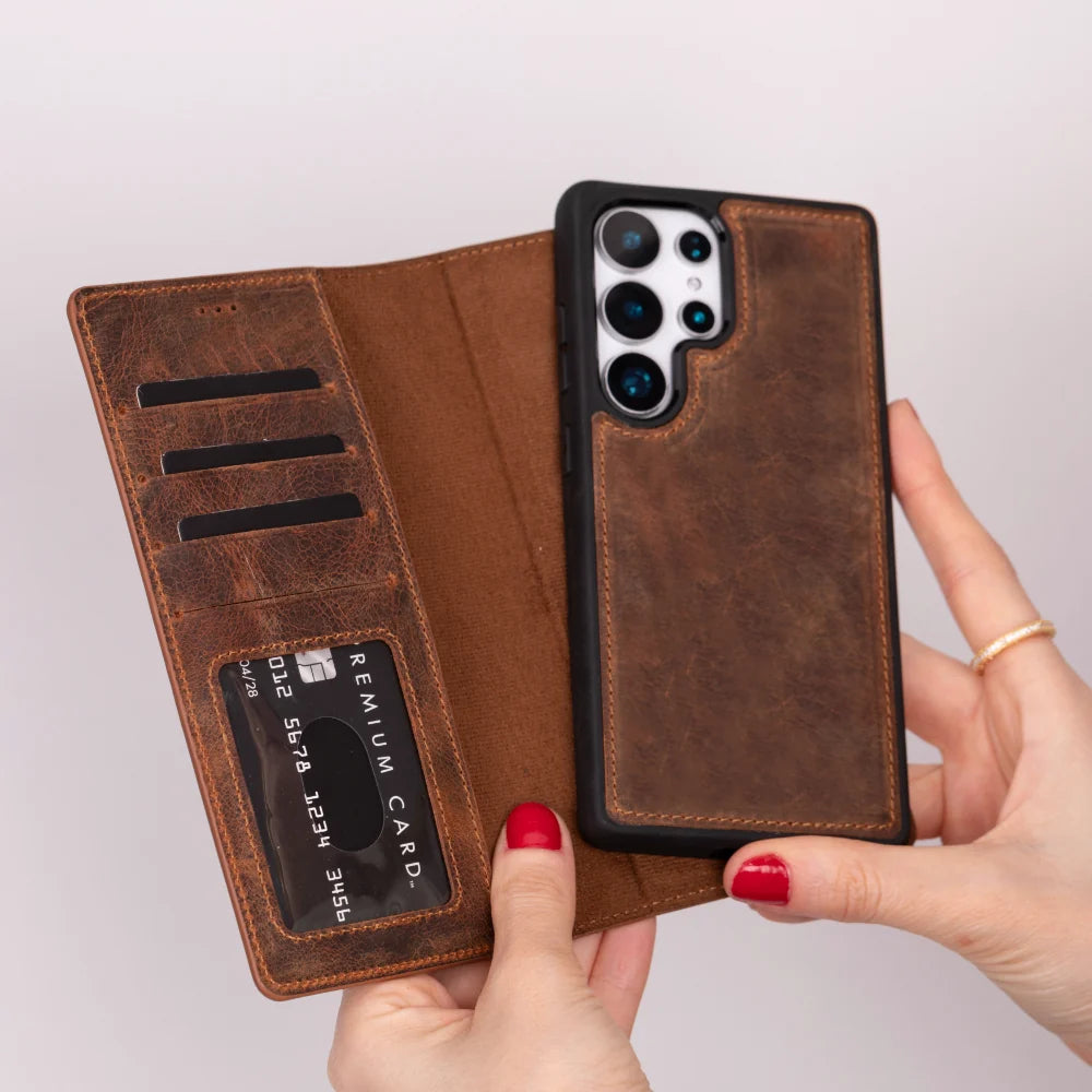 Magic Abnehmbar Leder Wallet Case für Samsung Galaxy S25 Ultra aus echtem Leder
