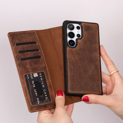 Magic Abnehmbar Leder Wallet Case für Samsung Galaxy S25 Ultra aus echtem Leder