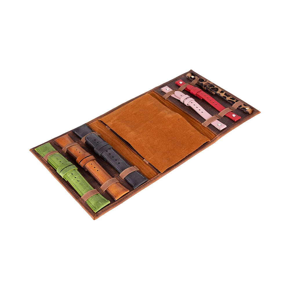 Triple Watch Organizer Lederarmband für Smartwatch aus echtem Leder in Cognac