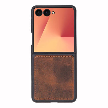 Flex Cover Lederhülle für Samsung Z Flip 7 aus echtem Leder in Braun