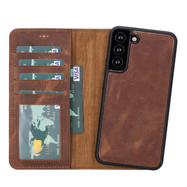 Magic Abnehmbar Leder Wallet Case für Samsung Galaxy S23 Plus aus echtem Leder in Braun