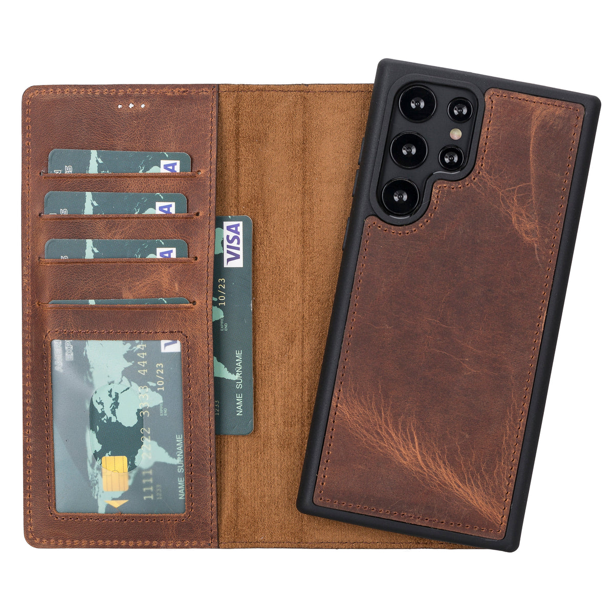 Magic Abnehmbar Leder Wallet Case für Samsung Galaxy S23 Ultra aus echtem Leder