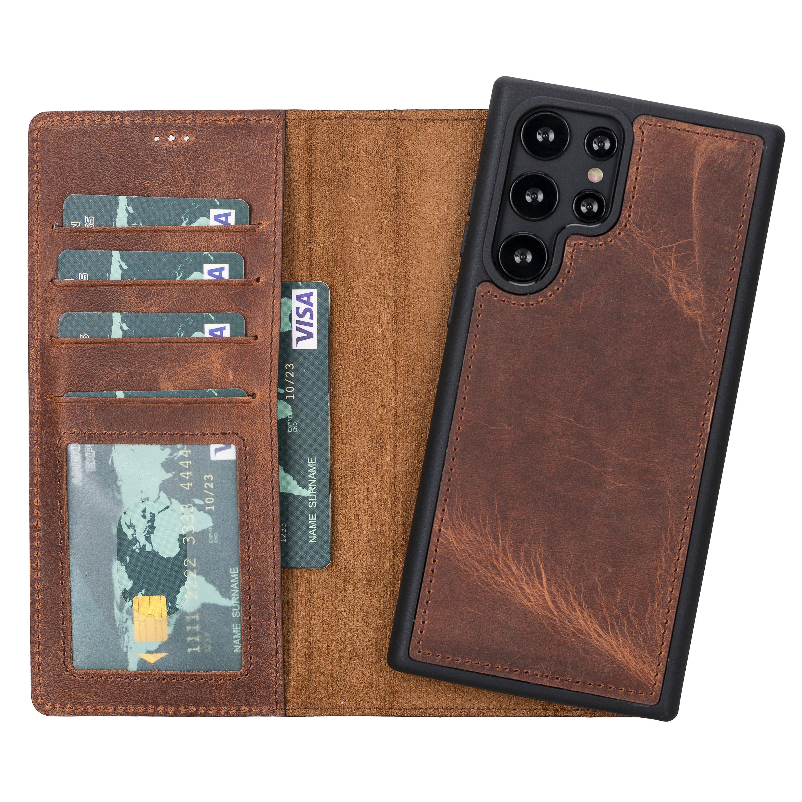 Magic Abnehmbar Leder Wallet Case für Samsung Galaxy S23 Ultra aus echtem Leder