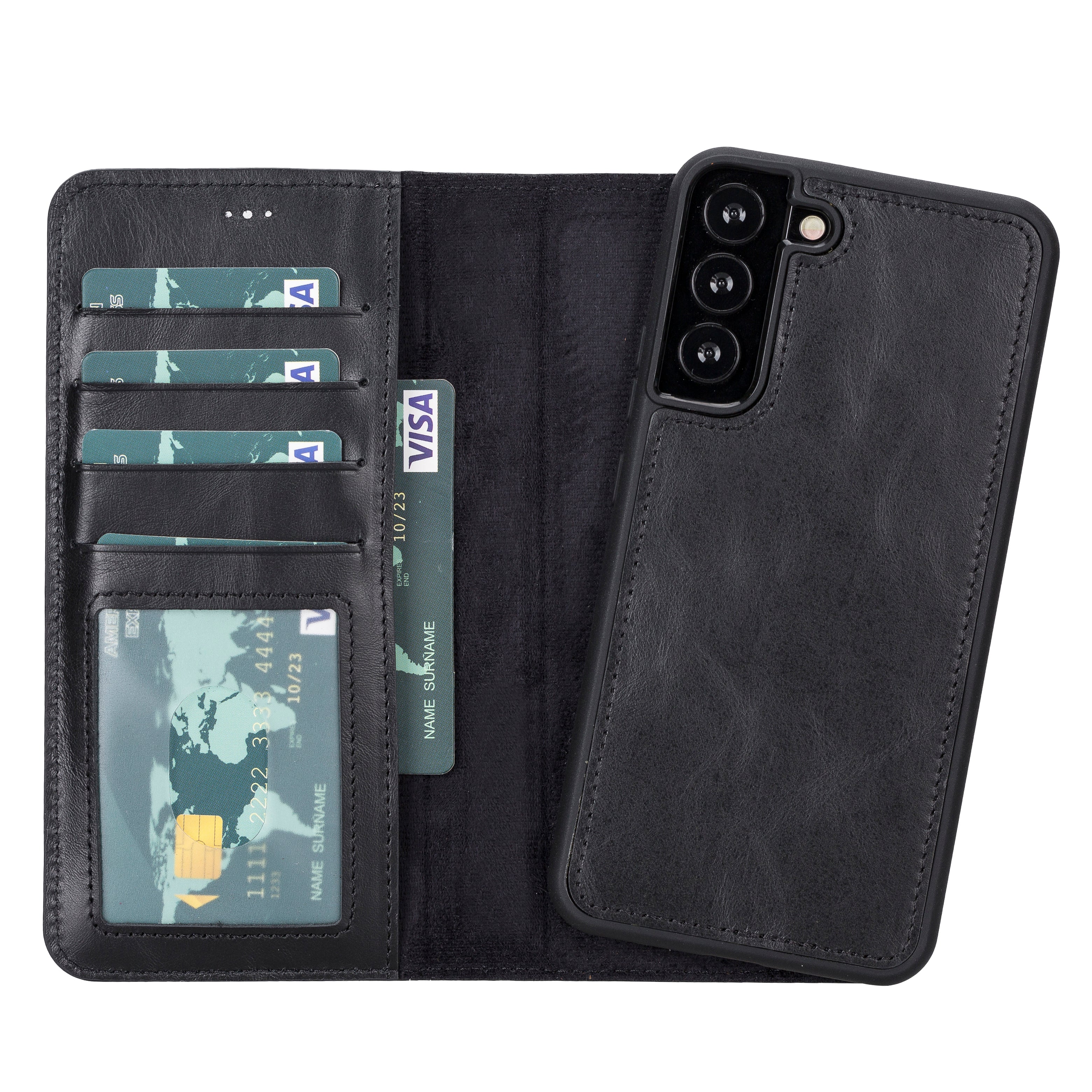 Magic Abnehmbar Leder Wallet Case für Samsung Galaxy S22 Plus aus echtem Leder