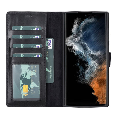 Magic Abnehmbar Leder Wallet Case für Samsung Galaxy S23 Ultra aus echtem Leder