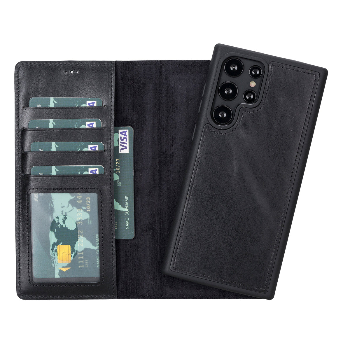 Magic Abnehmbar Leder Wallet Case für Samsung Galaxy S23 Ultra aus echtem Leder