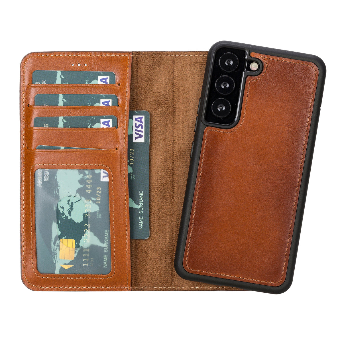 Magic Abnehmbar Leder Wallet Case für Samsung Galaxy S22 aus echtem Leder