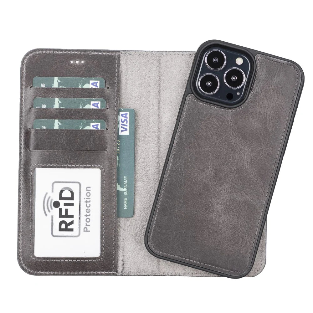 Magic Abnehmbar Leder Wallet Case für iPhone 13 Pro Max aus echtem Leder