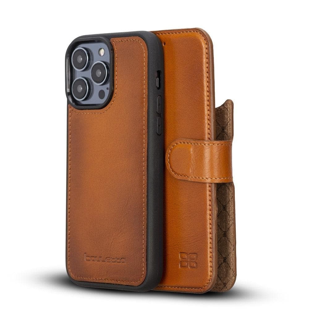 Magic Darker Color Abnehmbar Leder Wallet Case für iPhone 14 Pro aus echtem Leder in Braun