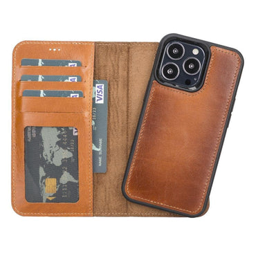 Magic Abnehmbar Leder Wallet Case für iPhone 13 Pro Max aus echtem Leder in Blau