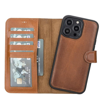 Magic Abnehmbar Leder Wallet Case für iPhone 14 Pro Max aus echtem Leder