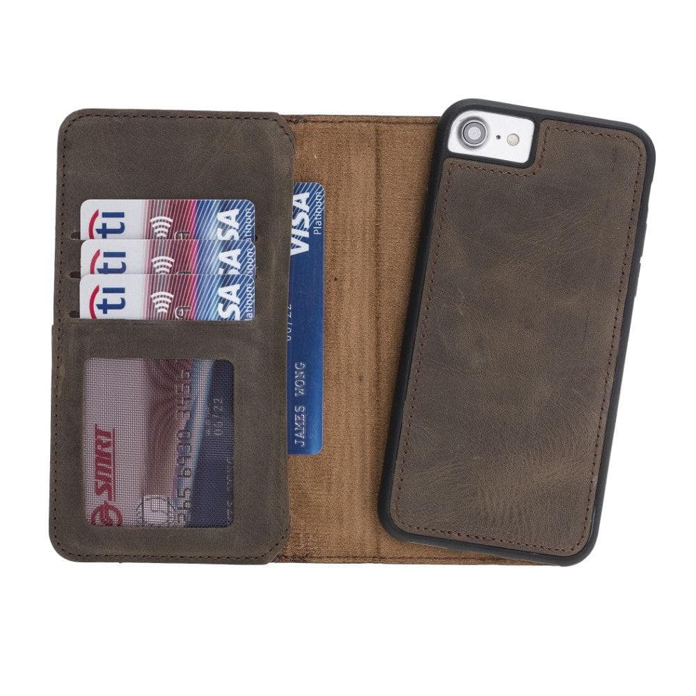 Apple iPhone SE/8/7 Series Leather Case - DMW Double Magic Wallet Antic Brown