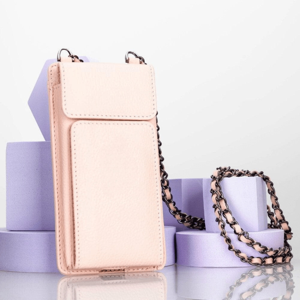 Avjin Crossbody Leather Bag Compatible with Phones up to 6.9" Light Pink