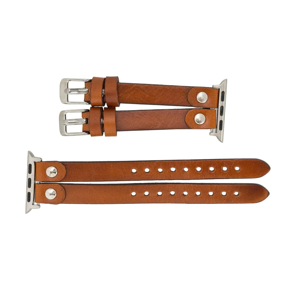 Durham Ely Double Lederarmband für Apple Watch aus echtem Leder in Braun