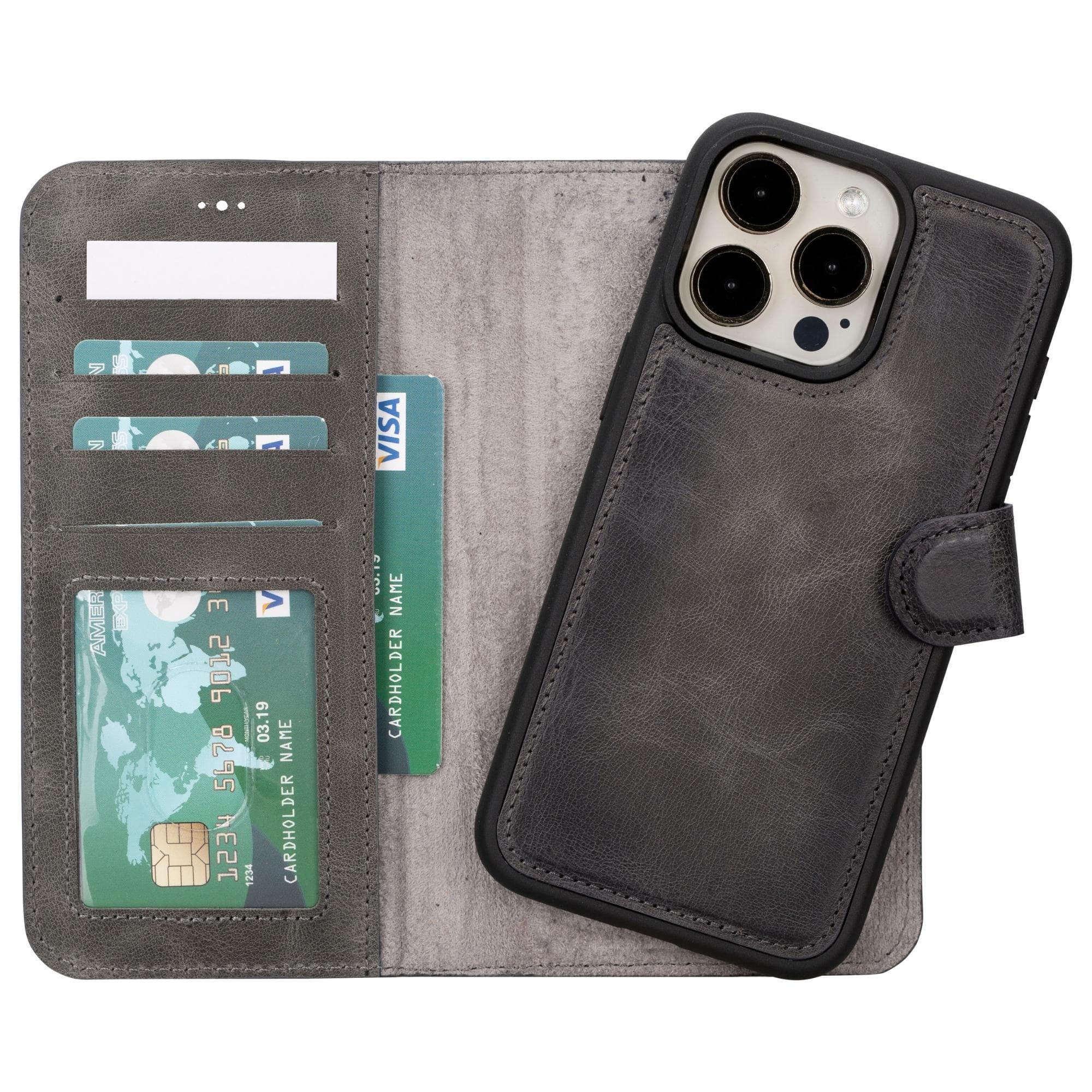 Magic Abnehmbar Leder Wallet Case für iPhone 15 aus echtem Leder