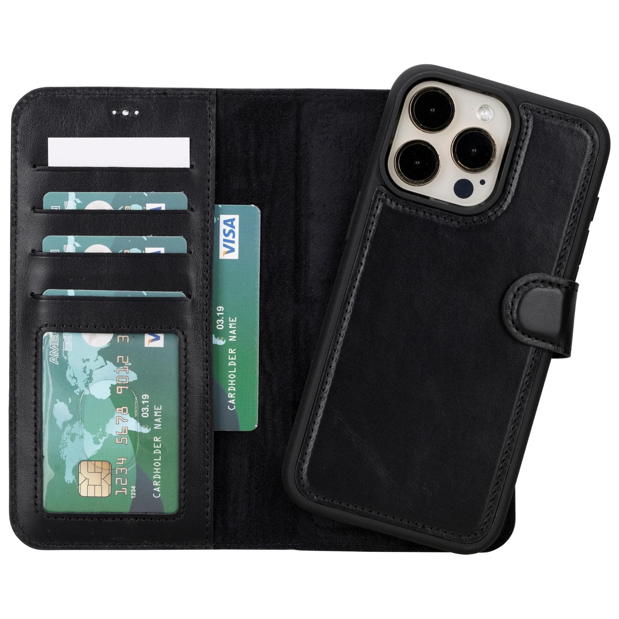 Magic Abnehmbar Leder Wallet Case für iPhone 15 Pro aus echtem Leder