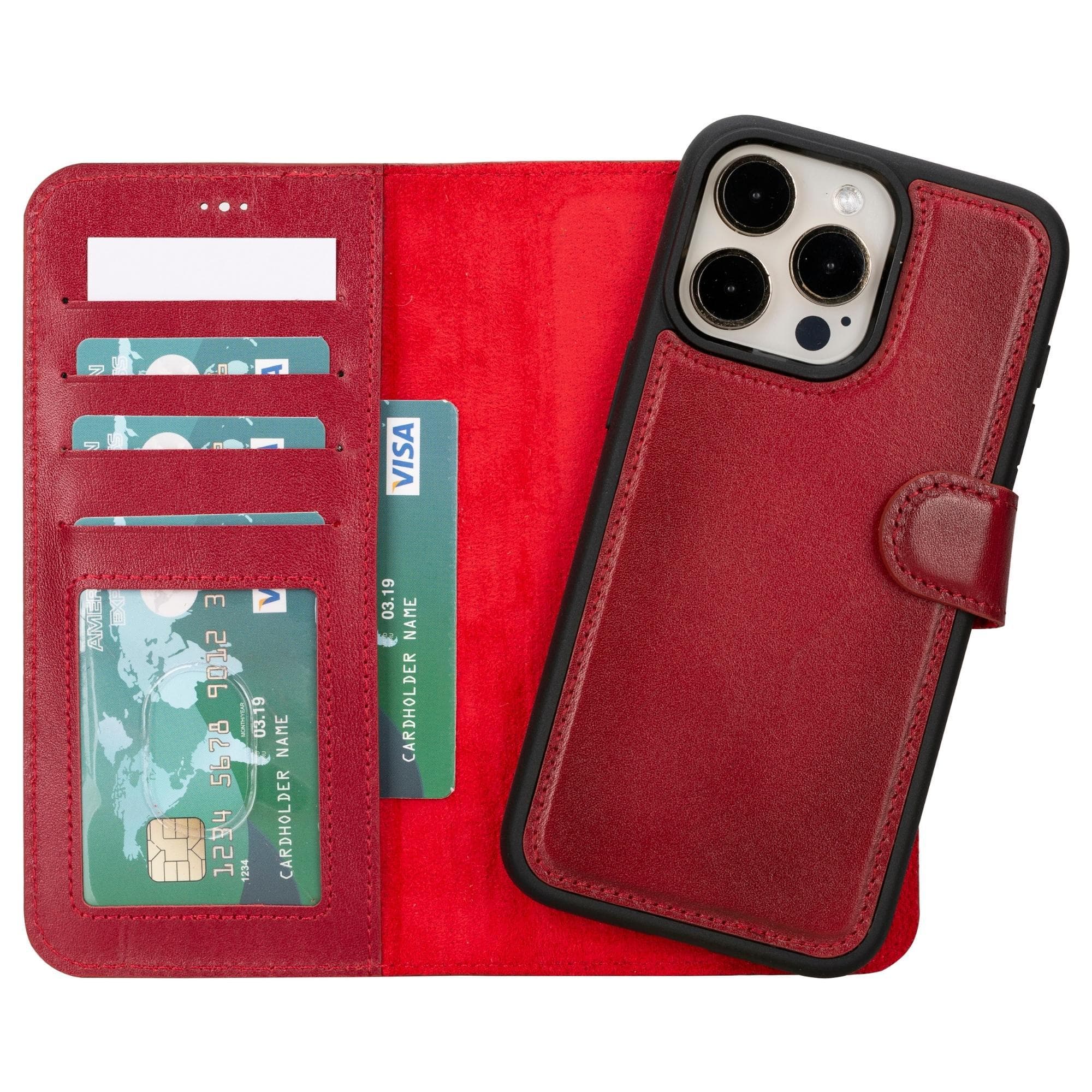 Magic Abnehmbar Leder Wallet Case für iPhone 15 Plus aus echtem Leder