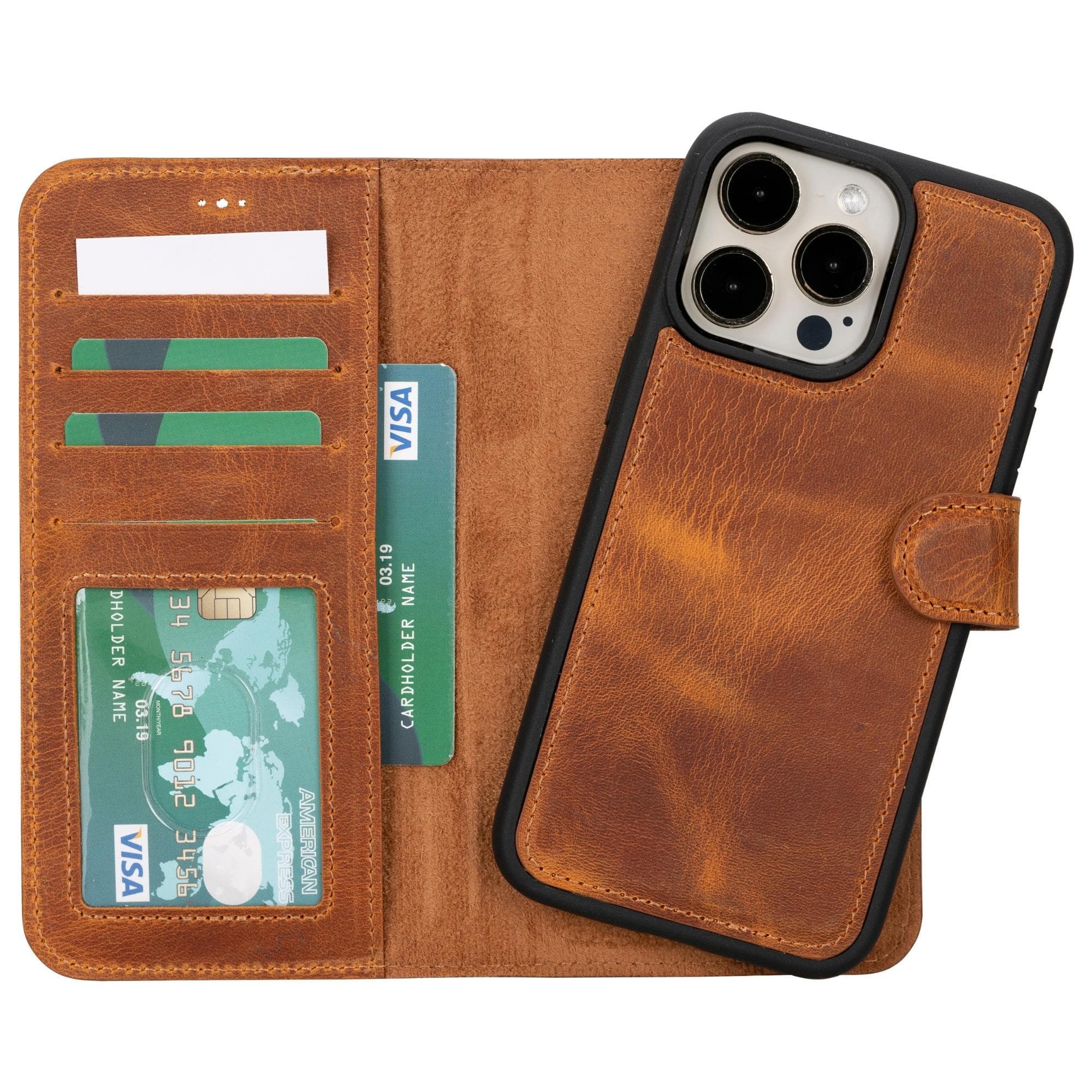 Magic Abnehmbar Leder Wallet Case für iPhone 15 aus echtem Leder