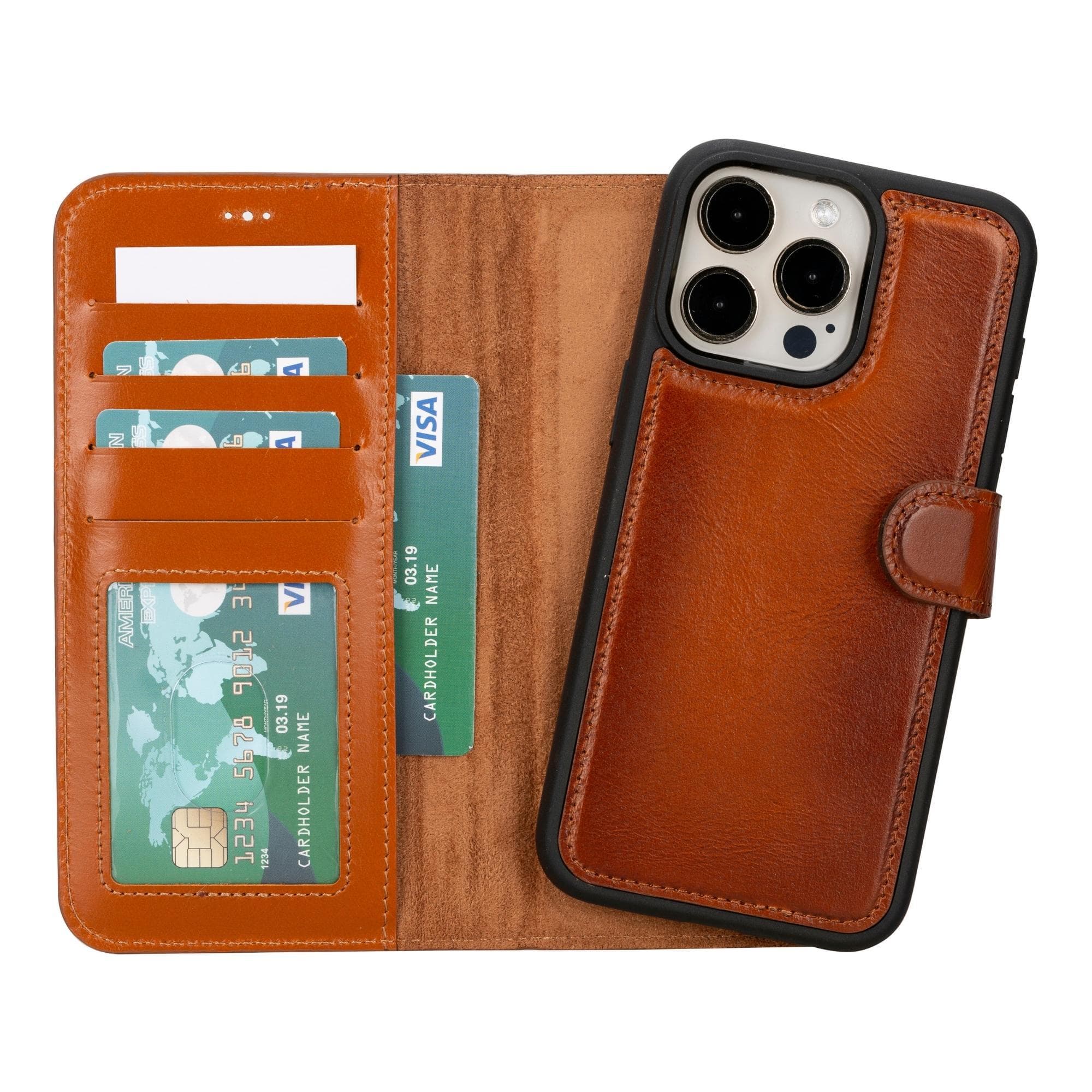 Magic Abnehmbar Leder Wallet Case für iPhone 15 aus echtem Leder
