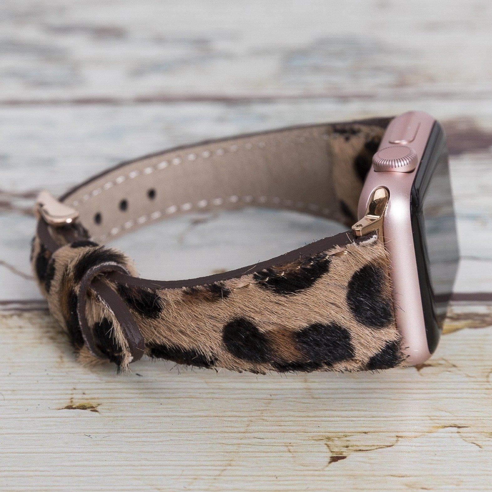 Leather Apple Watch Bands - Clasic Slim Style Leopar Print