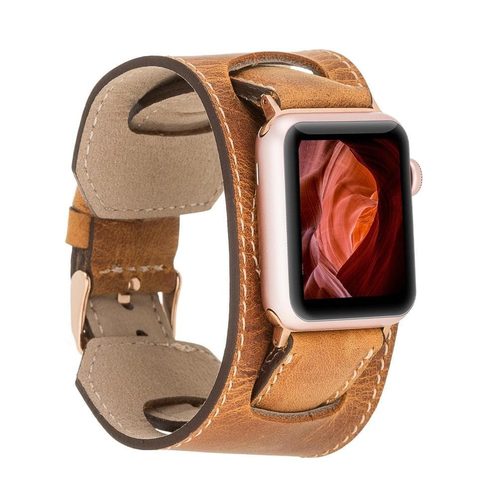 Cuff Lederarmband für Apple Watch aus echtem Leder in Braun