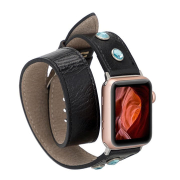 Leather Apple Watch Bands - DT Double Tour Solitare Diamond Style RST1