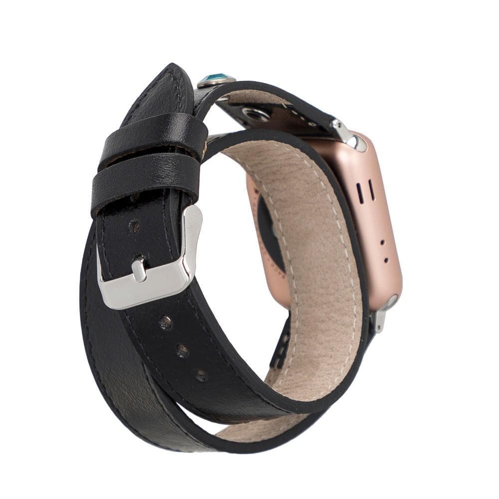 Leather Apple Watch Bands - DT Double Tour Solitare Diamond Style RST1