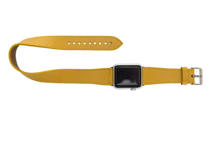 Doppel-Tour Lederarmband für Apple Watch aus echtem Leder in Braun