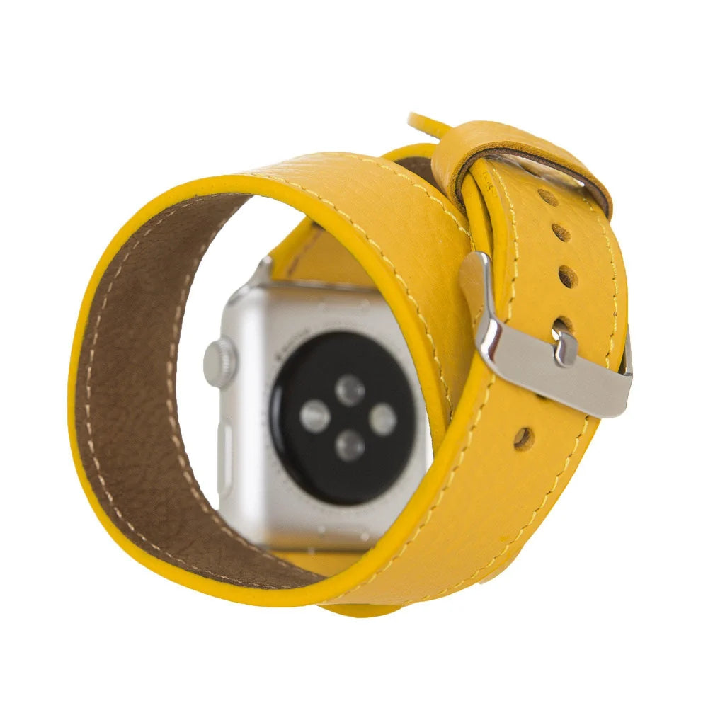 Doppel-Tour Lederarmband für Apple Watch aus echtem Leder in Braun