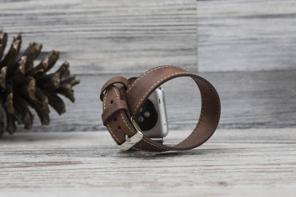 Doppel-Tour Lederarmband für Apple Watch aus echtem Leder