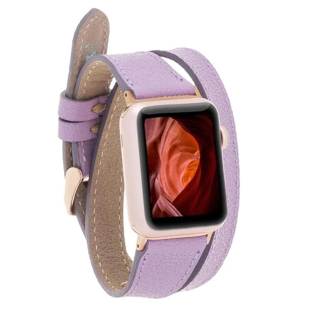 Quantum Schmal Doppel-Tour Lederarmband für Apple Watch aus echtem Leder