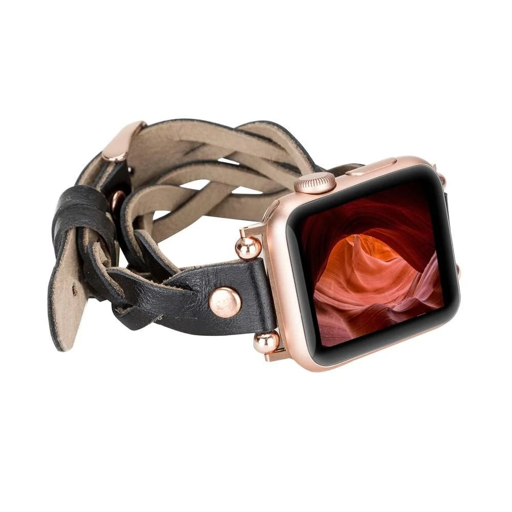 Peggy Ferro Doppel-Tour with Rose Gold Trok Lederarmband für Apple Watch aus echtem Leder
