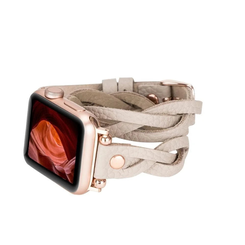 Peggy Ferro Doppel-Tour with Rose Gold Trok Lederarmband für Apple Watch aus echtem Leder in Braun