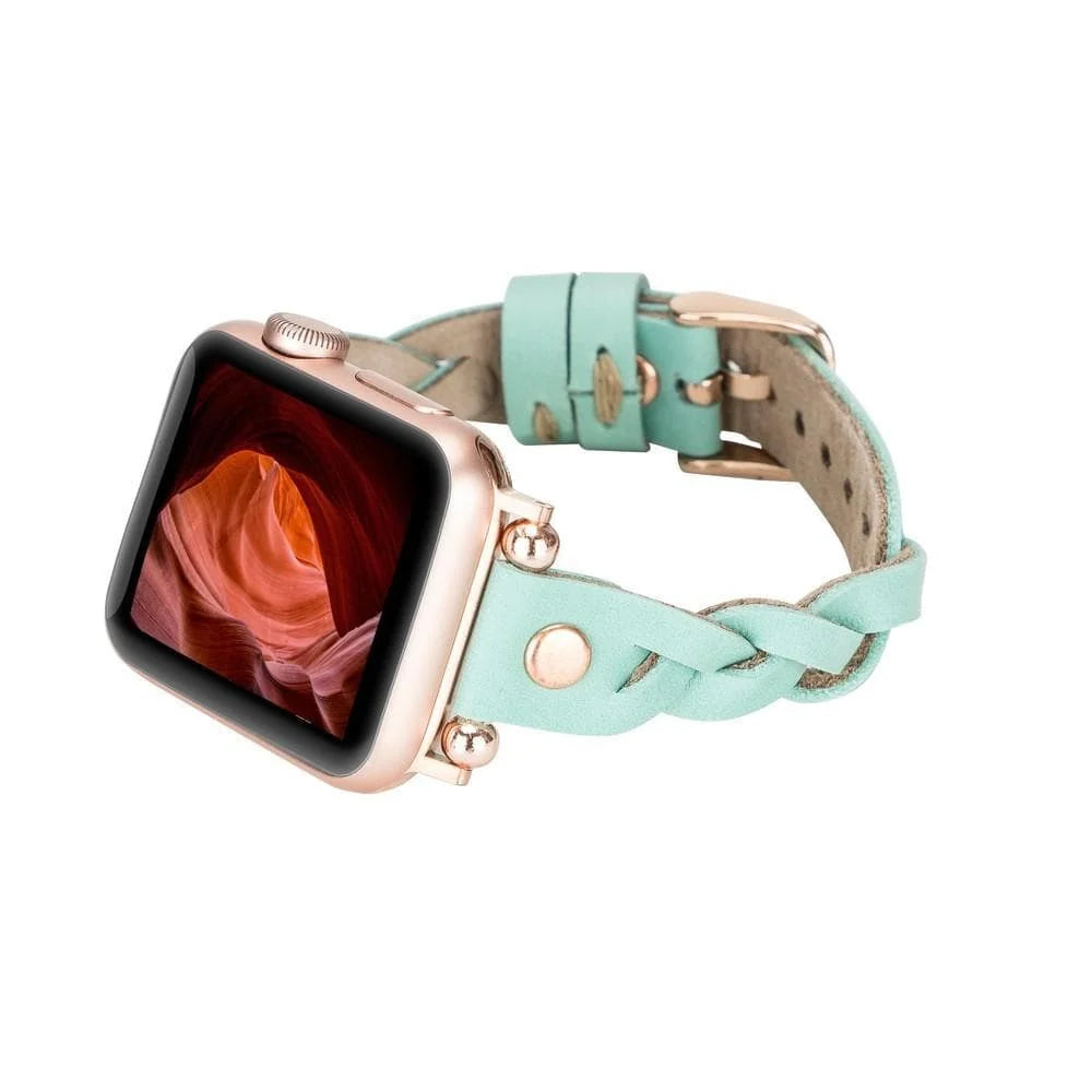 Wanda Braided with Rose Gold Trok Lederarmband für Apple Watch aus echtem Leder in Grau