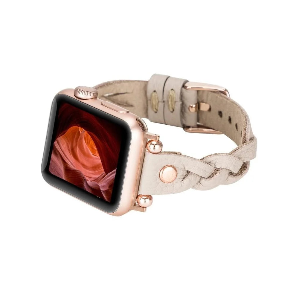 Wanda Braided with Rose Gold Trok Lederarmband für Apple Watch aus echtem Leder in Braun