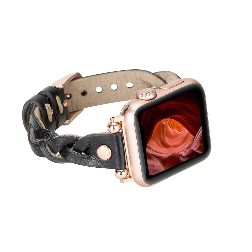 Wanda Braided with Rose Gold Trok Lederarmband für Apple Watch aus echtem Leder